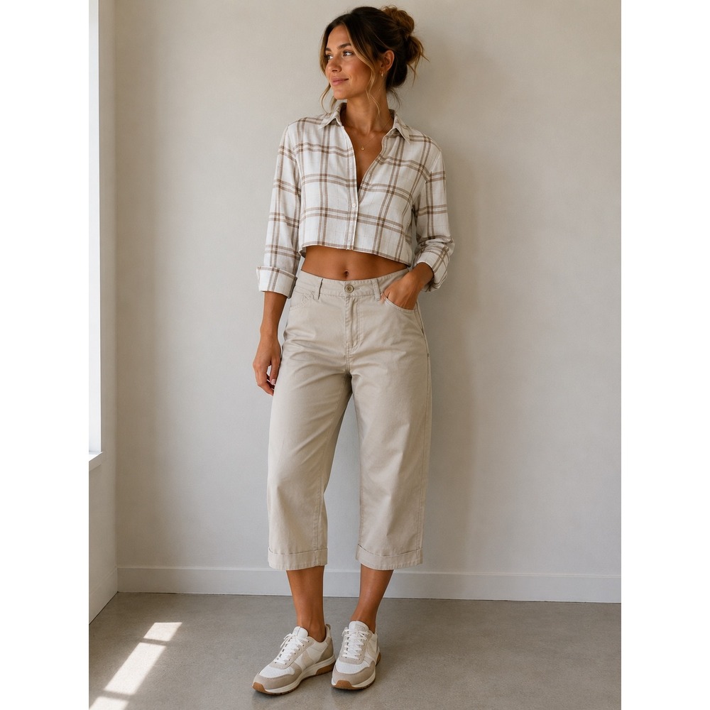 Talbots Signature Beige Cropped‎ Chino Pants Cuffed Size 6 Sand Cotton Blend